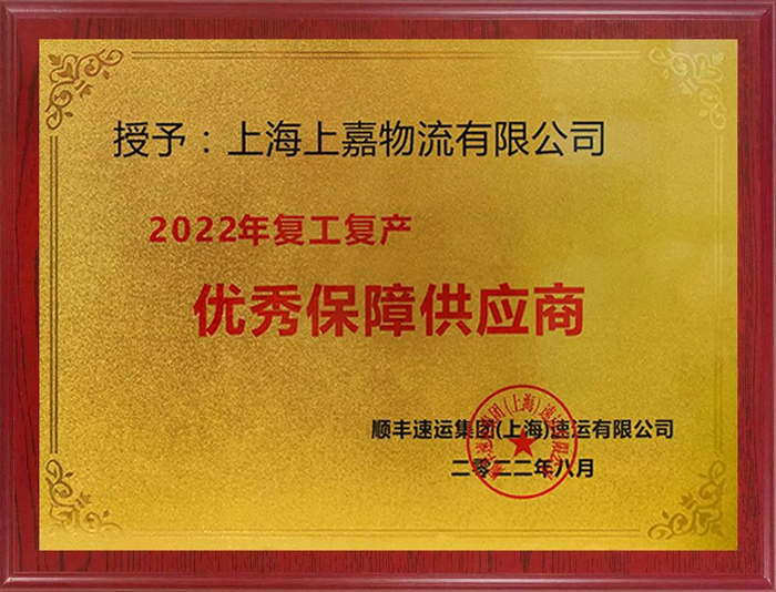 2022年複工(gōng)複産優秀保障供應商(shāng)